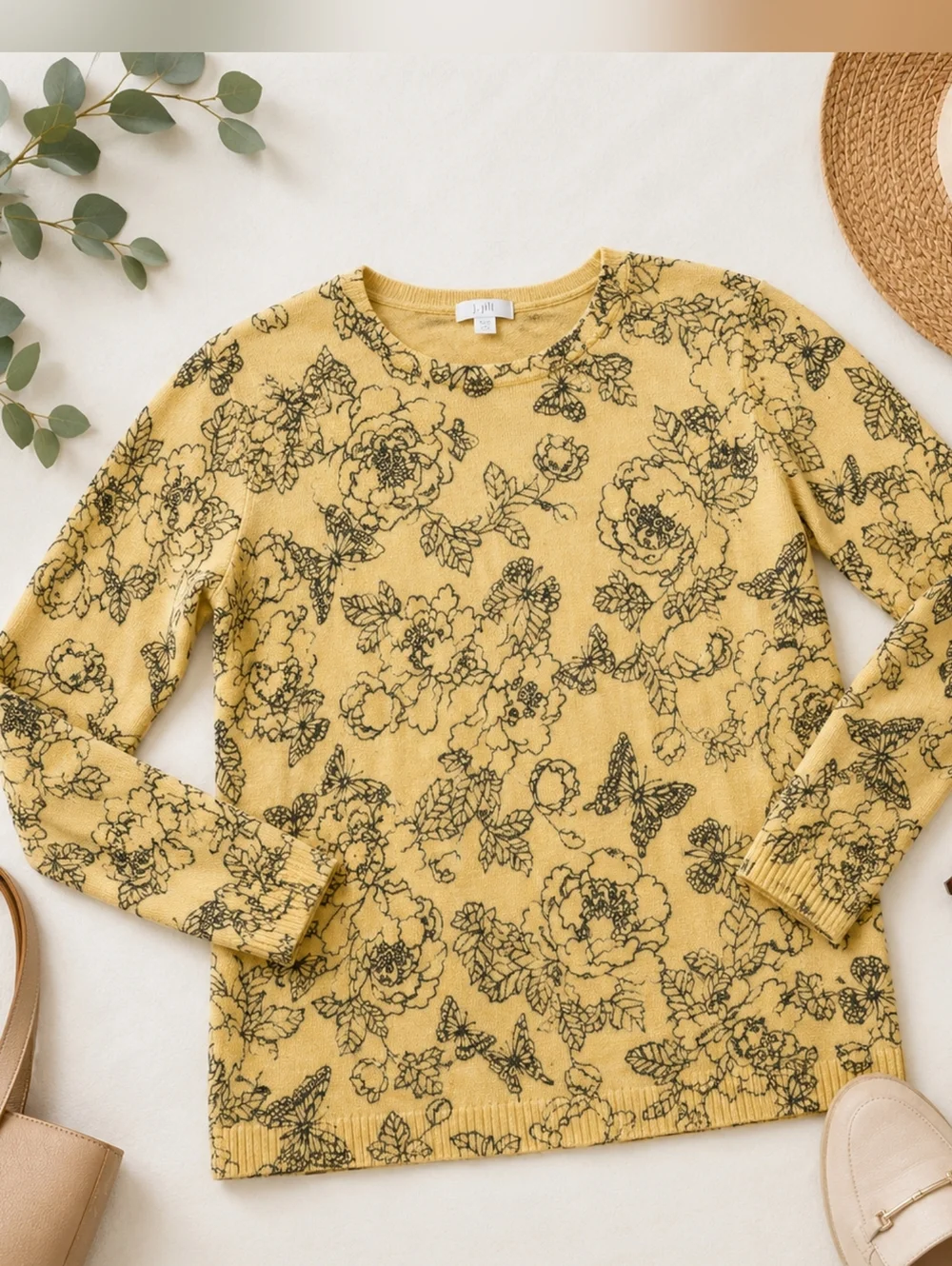 J. JILL COTTON BLEND LIGHTWEIGHT FLORAL SWEATER